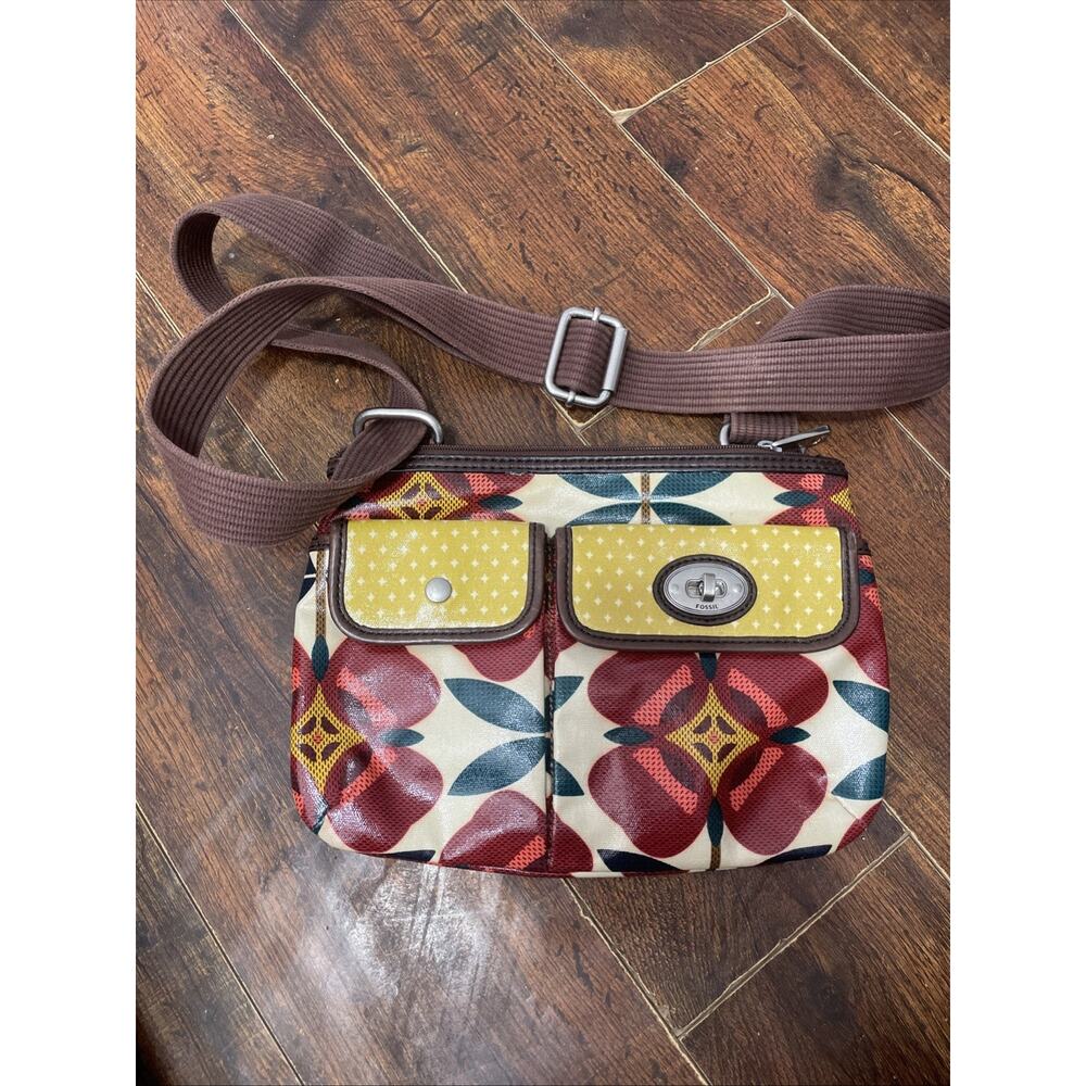 fossil Kay Per Coated Canvas Shoulder Messenger Bag